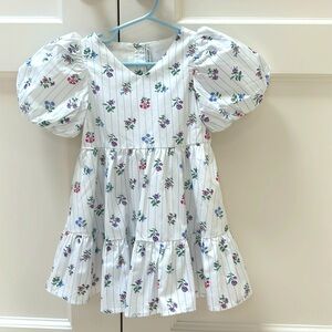 FLORAL STRIPE BUBBLE SLEEVE DRESS 2T